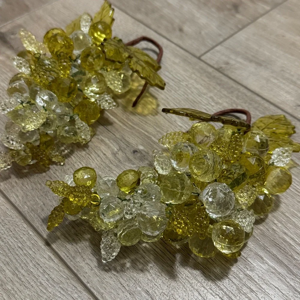 Vintage Green lucite Faceted‎ Acrylic Grape Clusters MCM Decor Set of 2